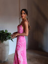 Pink Floral Print Maxi Backless Tie Dress