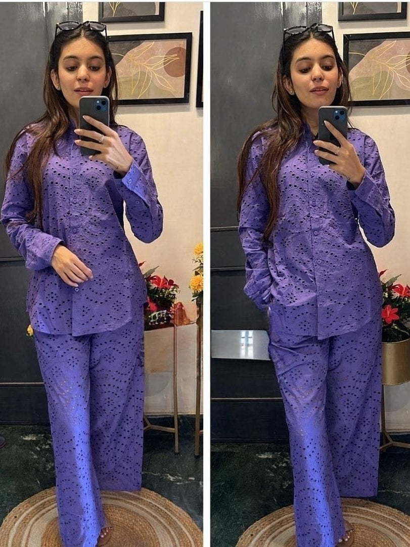 Chikan Shirt & Pants Coord Set