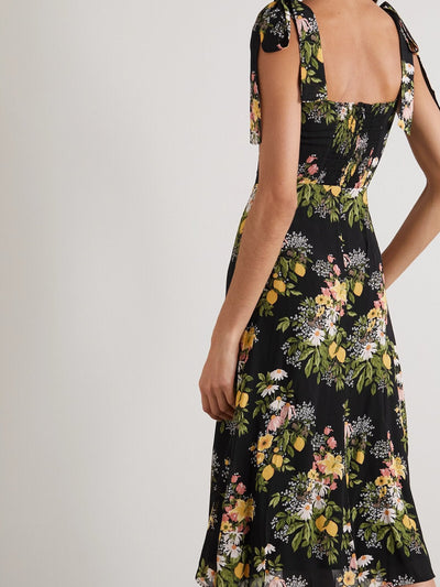 Floral Print Side Slit Strap Dress