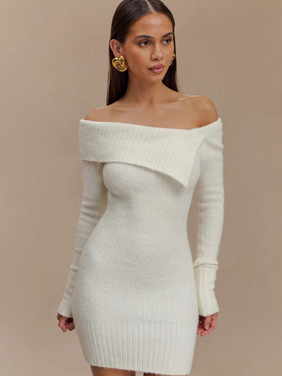 Off Shoulder Knitted Short Bodycon Dress