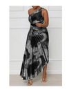 One Shoulder Tie Dye Print Pleated Cutout Dress