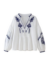 Embroidered V neck Mandrin Collar Top