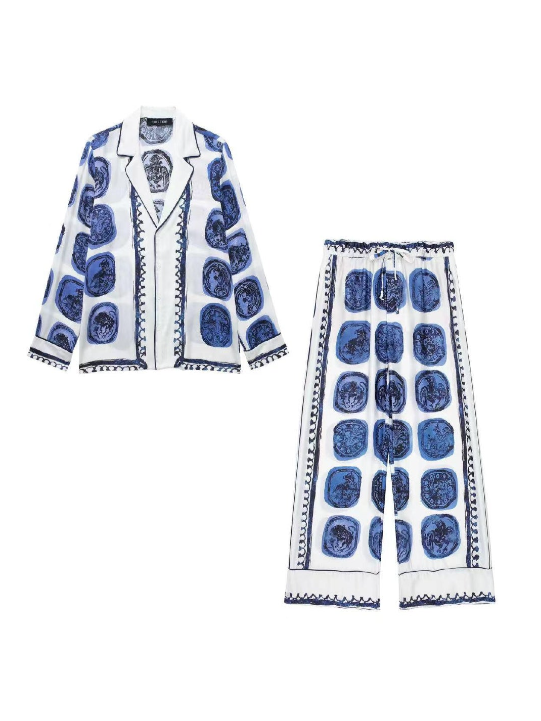 Zarina Abstract Print Shirt and Pant Coord Set