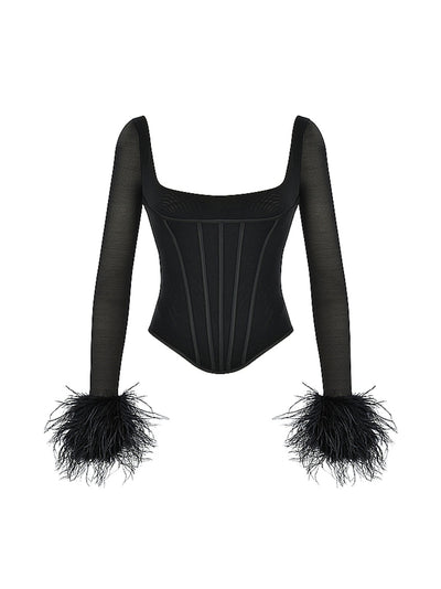 Boning Feather Sleeves Corset Top