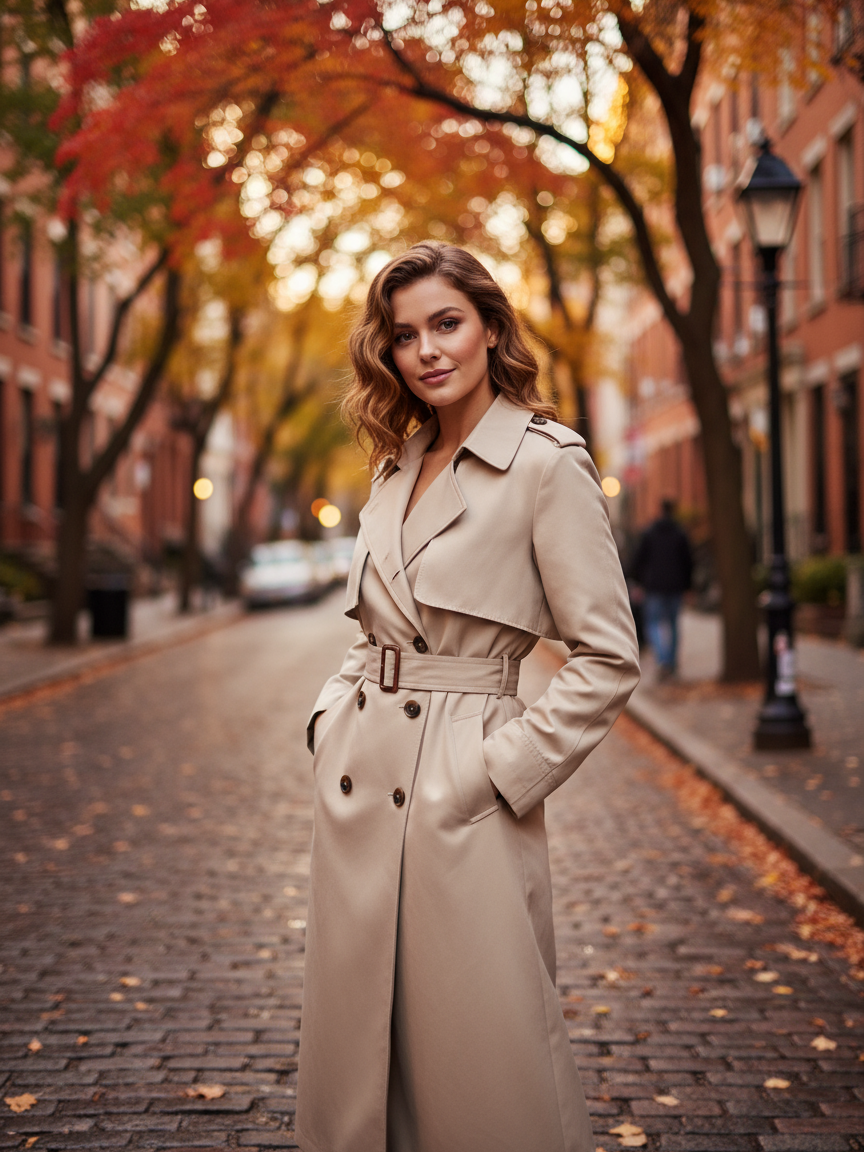 Beige belted Long trench coat dress With Belt