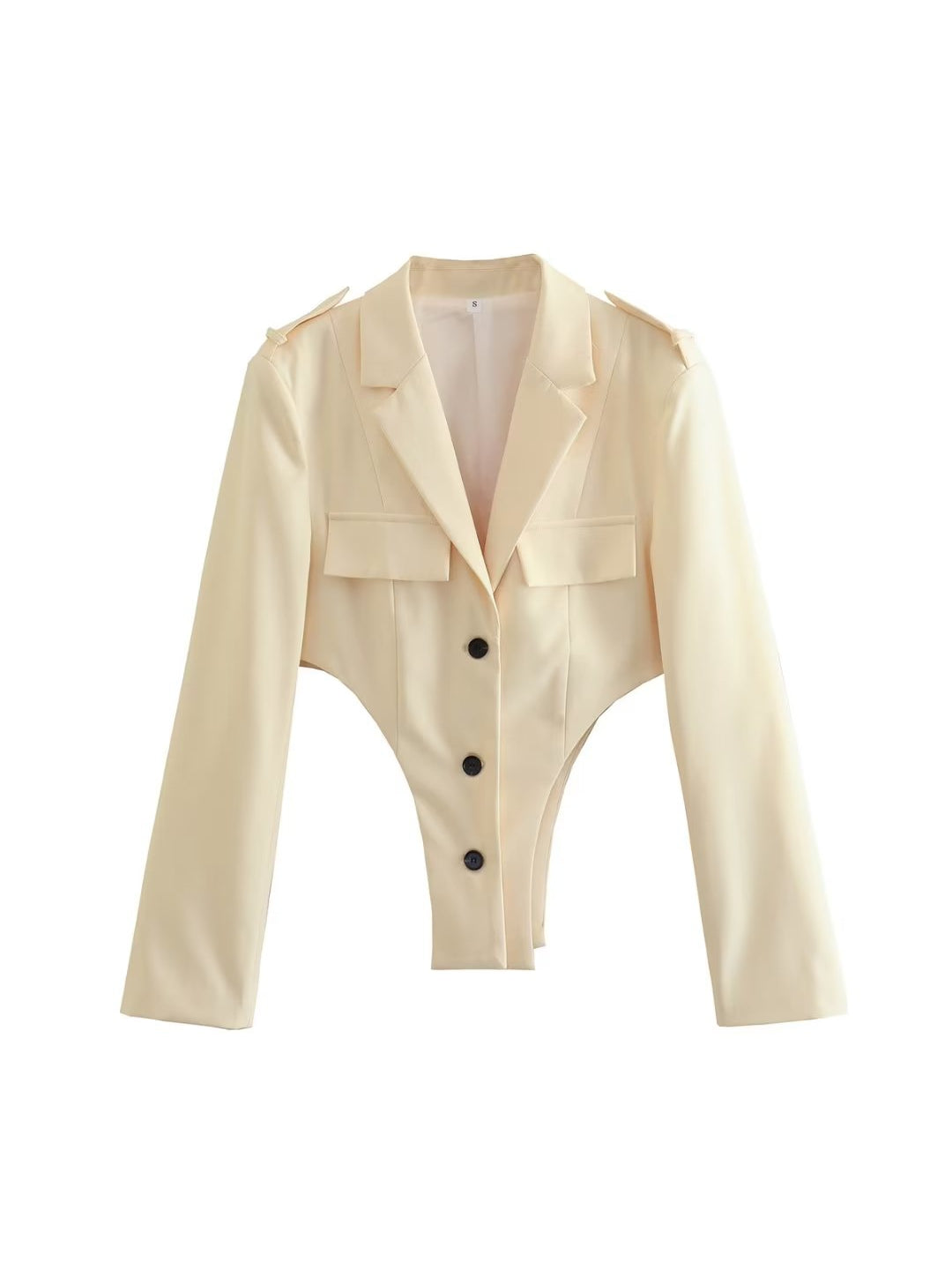 Black Blazer Cutout Bodysuit & High Waist Pants Coord Set