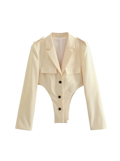 Black Blazer Cutout Bodysuit & High Waist Pants Coord Set