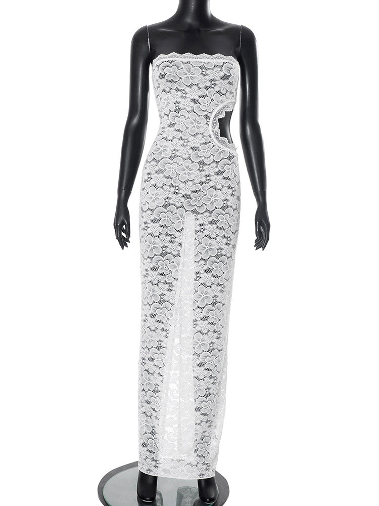 Backless Tube Lace Hollow Out Cutout out Slim Fit Dress