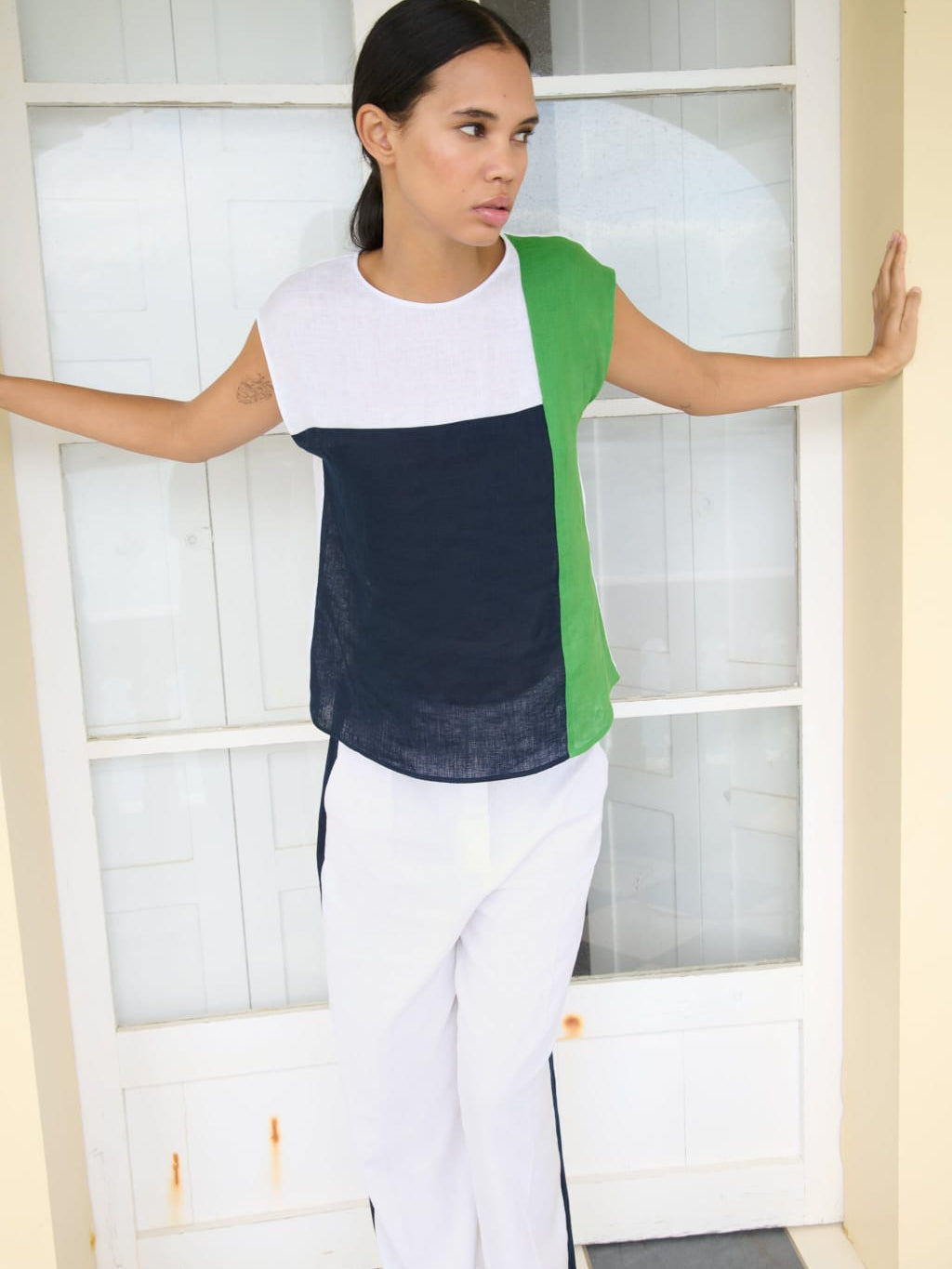 Color Block Linen Sleeveless Coord Set