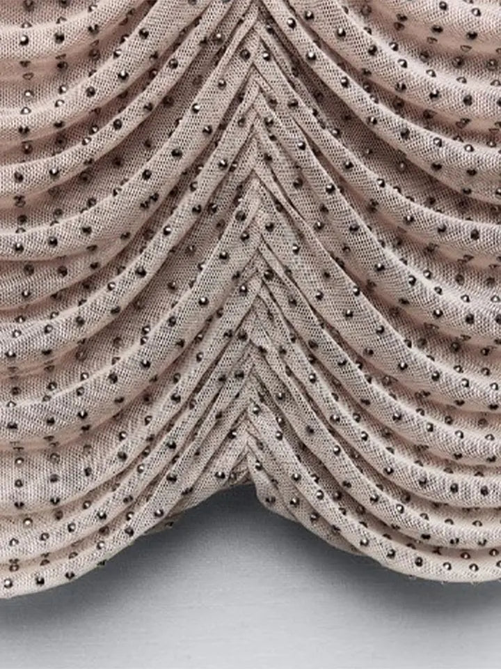 Rhinestone Ruched Bodycon Mesh Dress