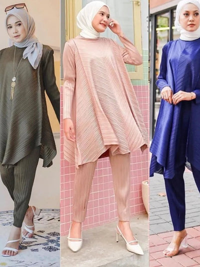 Turtle Neck Pleated Coord Set