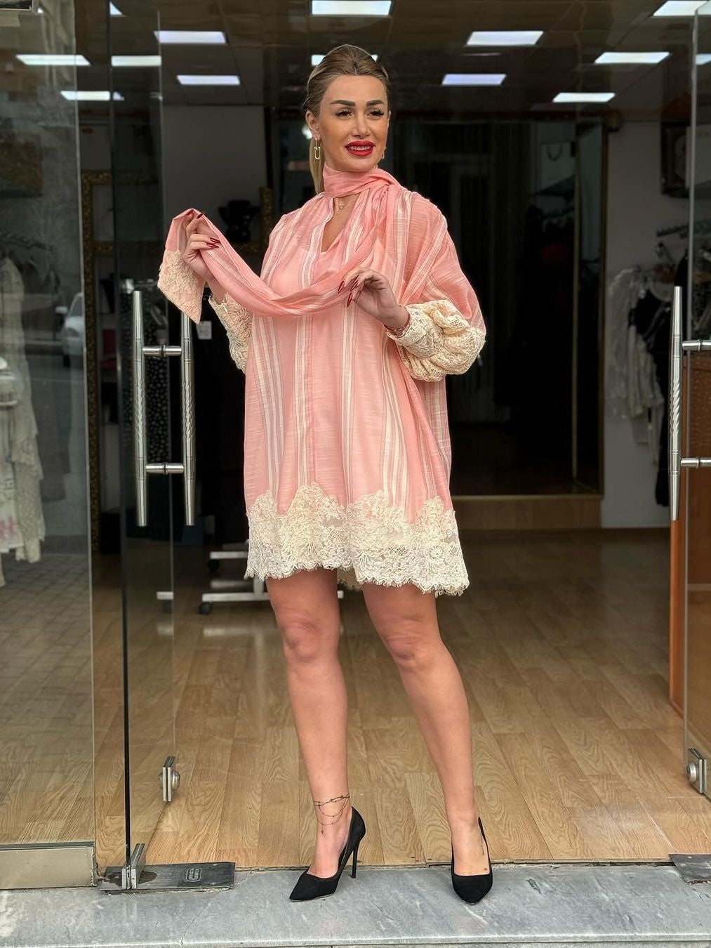 Balloon Sleeve Lace Mini Dress