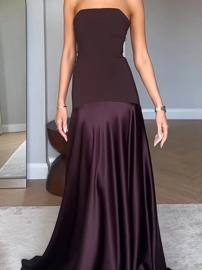 Burgundy Bodice Evening Tube Maxi Dress