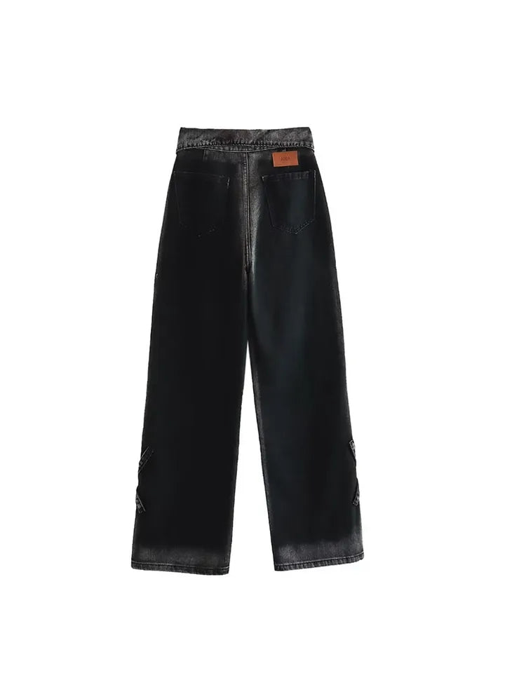 Carbon Black Fold Waist Denim Jeans