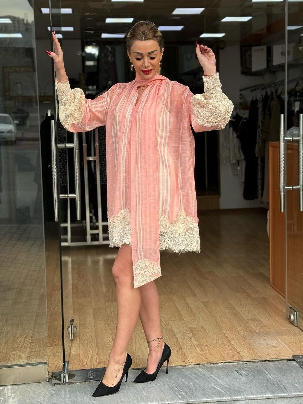 Balloon Sleeve Lace Mini Dress