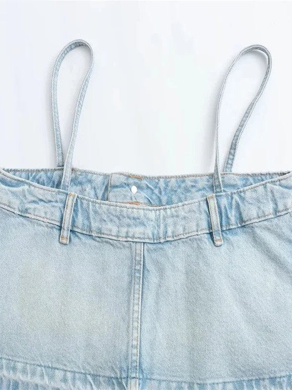 Spaghetti Strap Cami Denim Crop Top