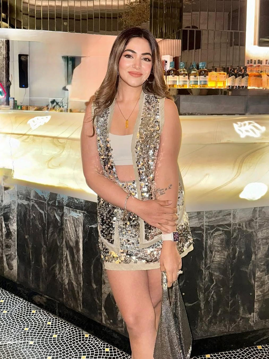 Sequins Vest Waist Coat & Skirt Coord Set