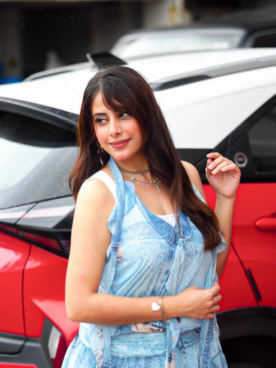 Backless Halterneck Tie Dye Animal Print Ruffle Short Dress