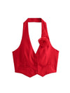 Red & White Halterneck Crop Waist Coat Vest & Skirt Coord Set