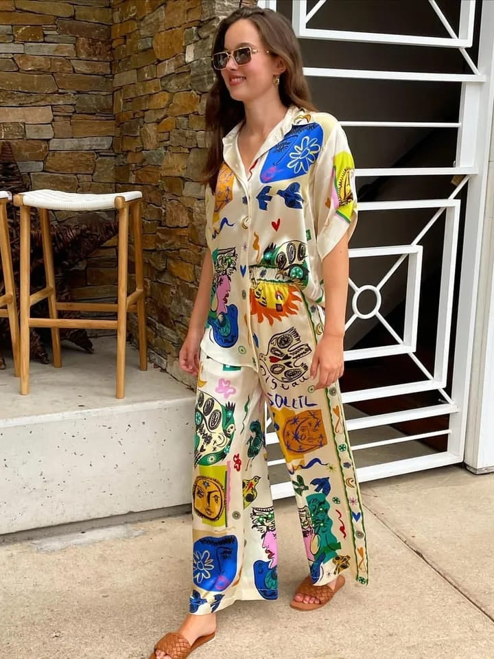 Abstract Print Shirt & Pants Co-ord Set