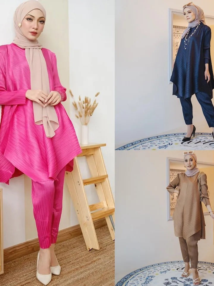 Turtle Neck Pleated Coord Set