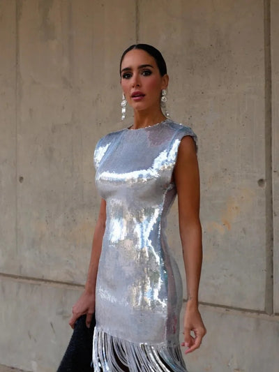Silver Sequins Tassel Dress