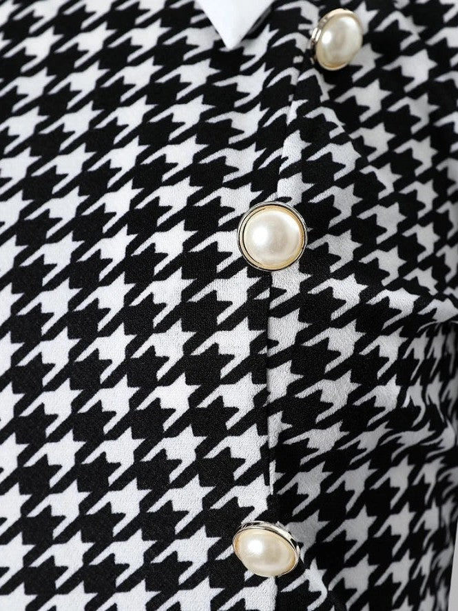 White Gingham Print Short A Line Dress