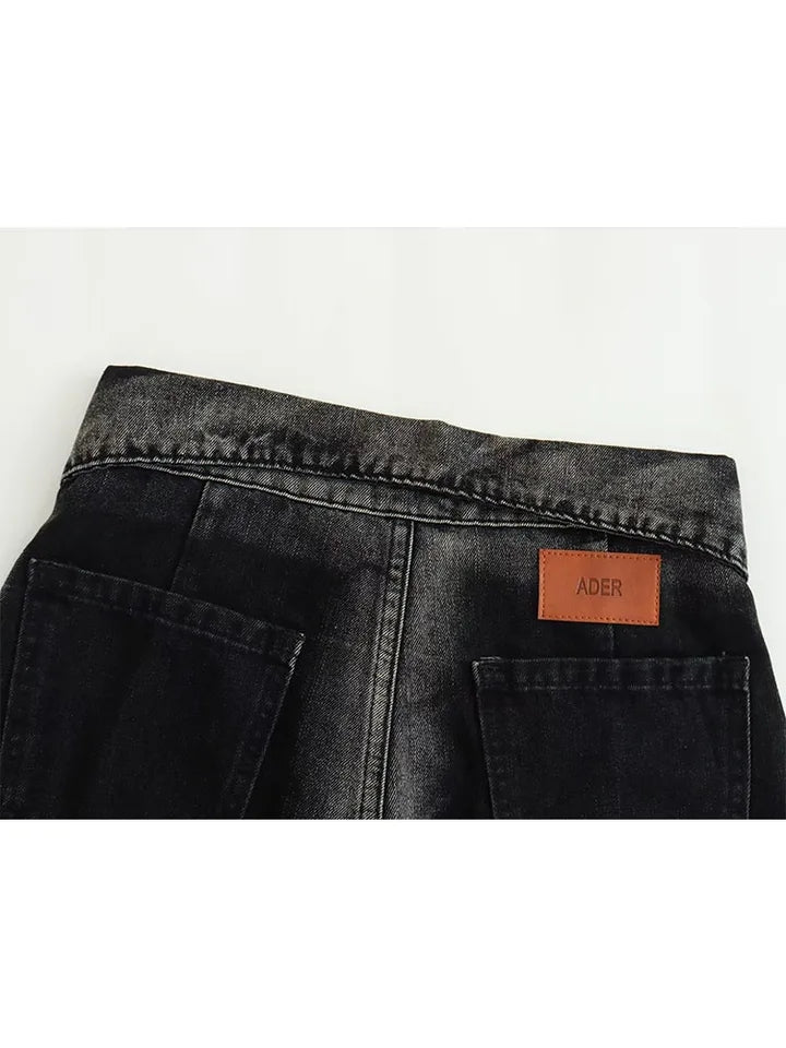 Carbon Black Fold Waist Denim Jeans