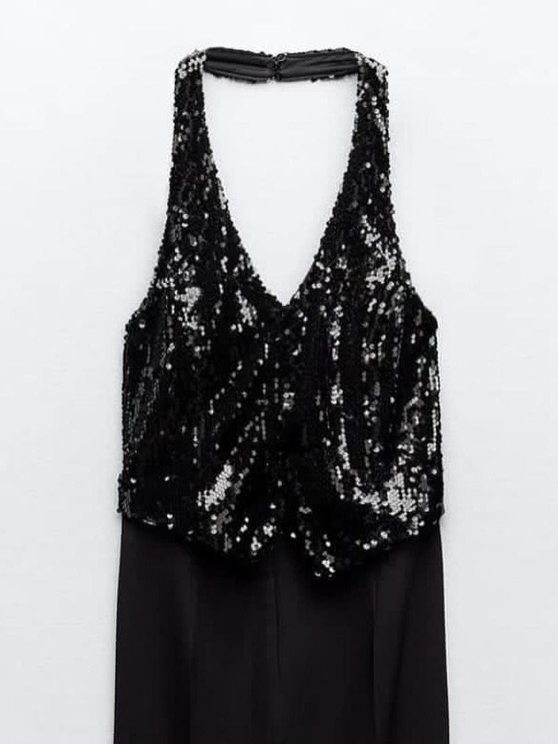 Halter Neck Sequins Jumpsuit