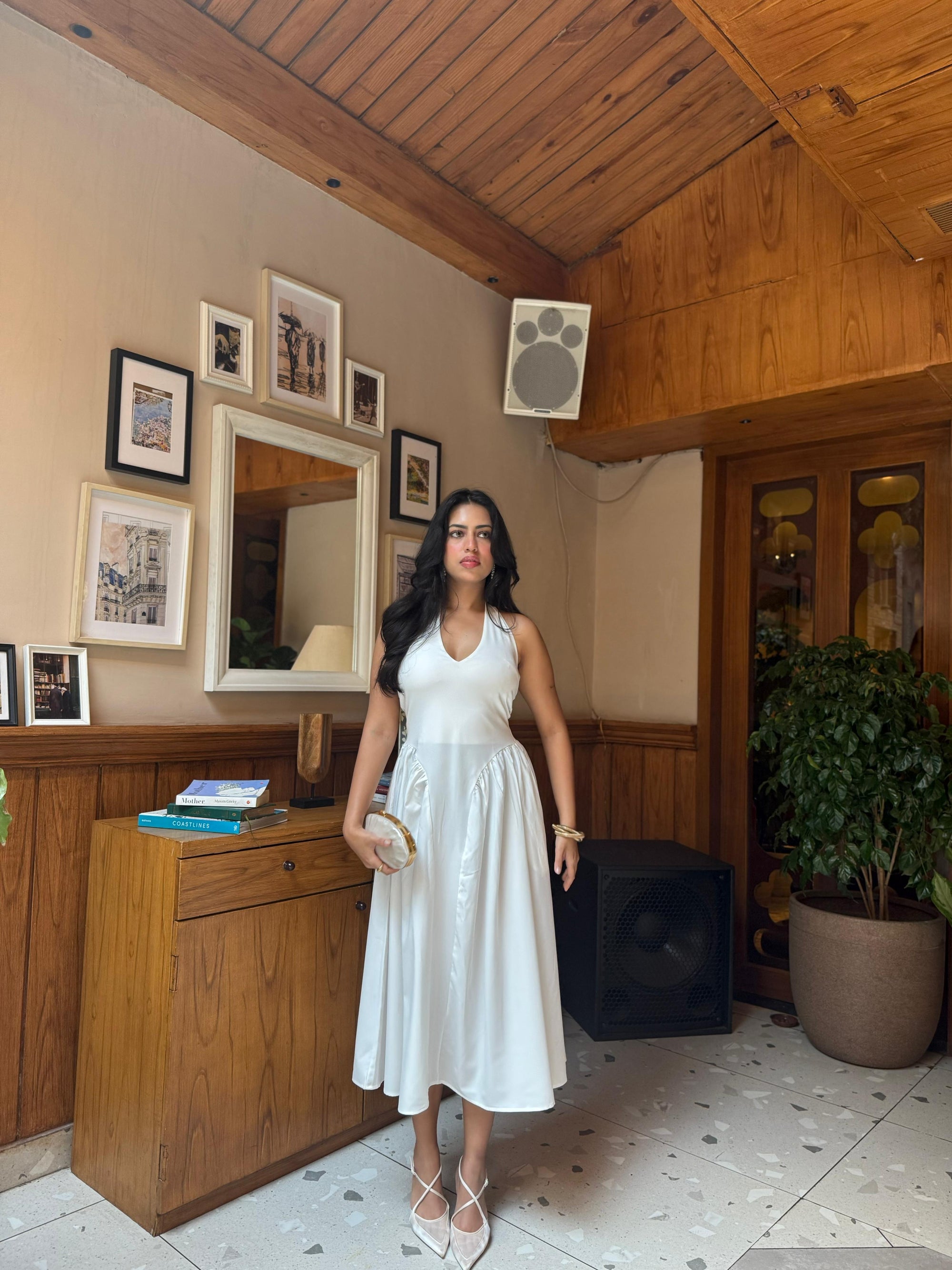 Serena Tied Halterneck Flare Midi Dress