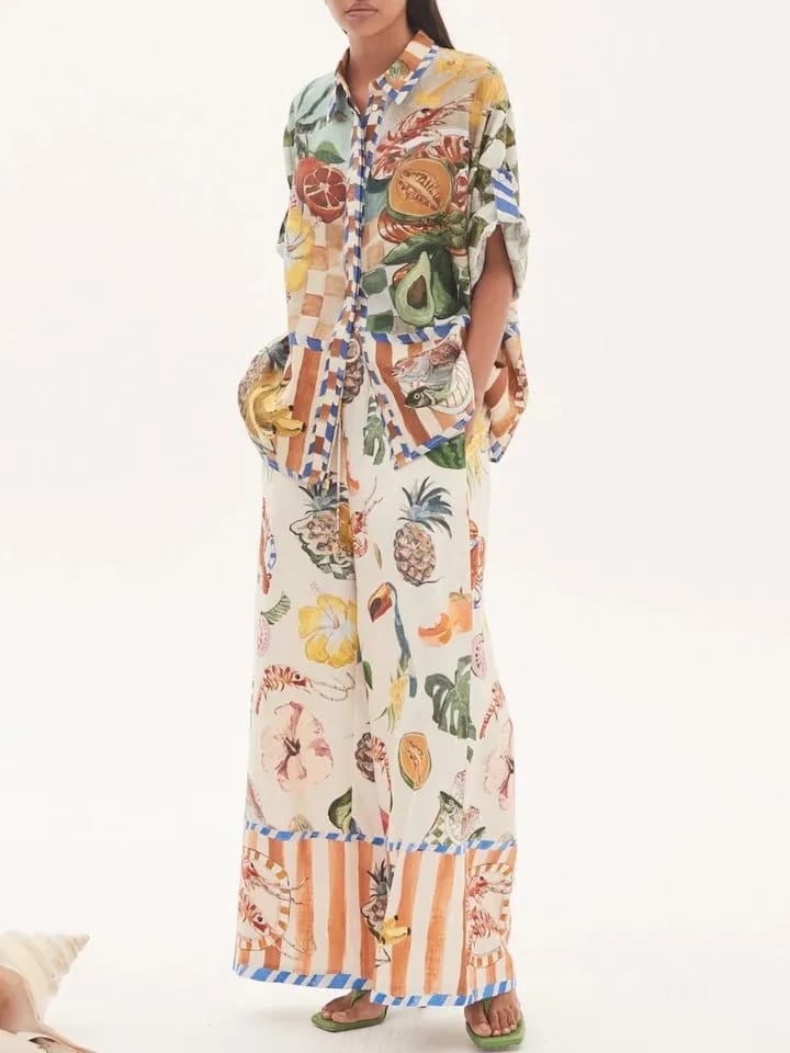 Tropical Printed Shirt & Pants Coord Set