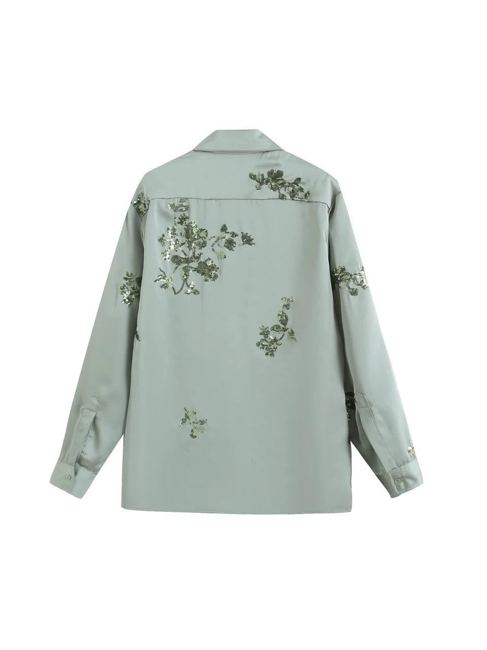 Embroidered Sequin Shirt & Pants Coord Set