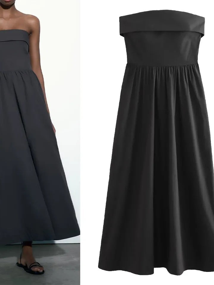 Black Casual Tube Maxi Dress