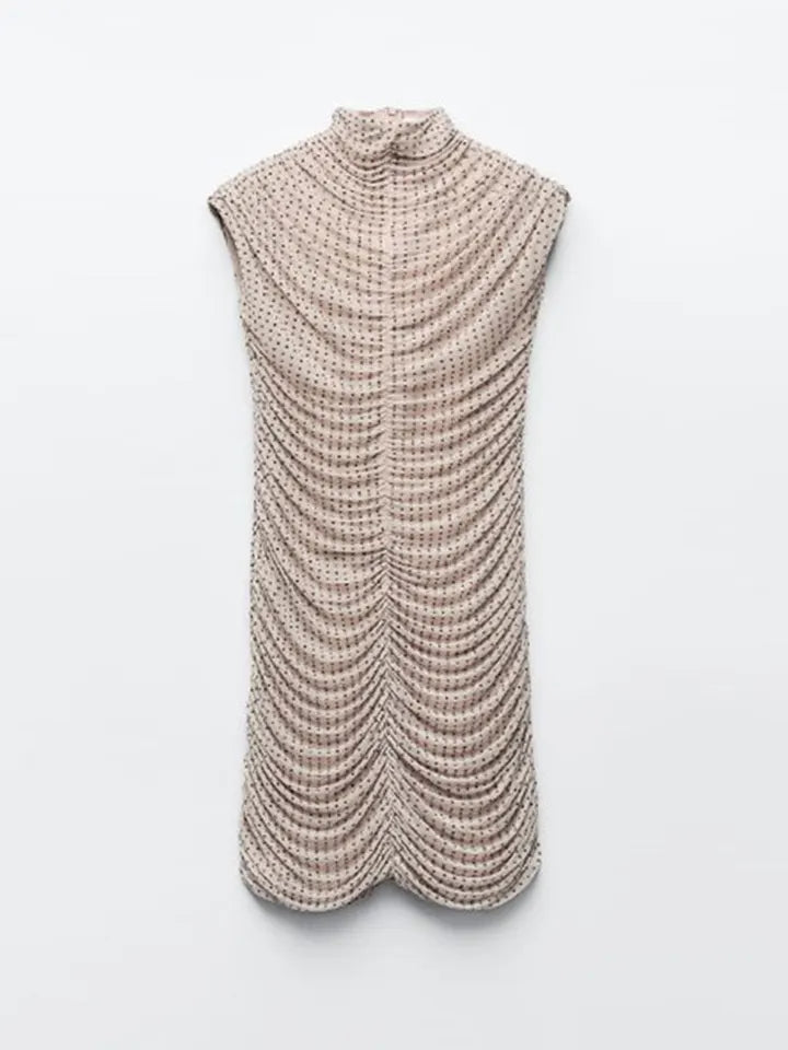 Rhinestone Ruched Bodycon Mesh Dress