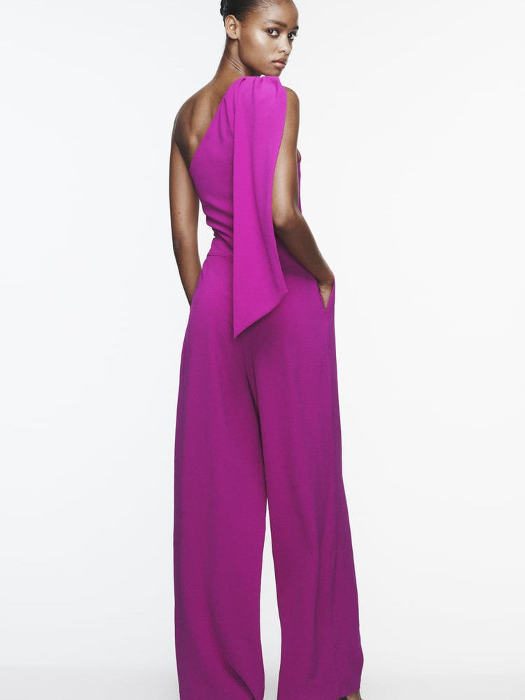 Purple One Shoulder Asymmetric Jumpsuit