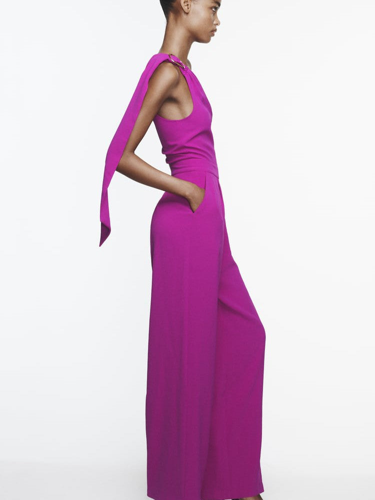 Purple One Shoulder Asymmetric Jumpsuit