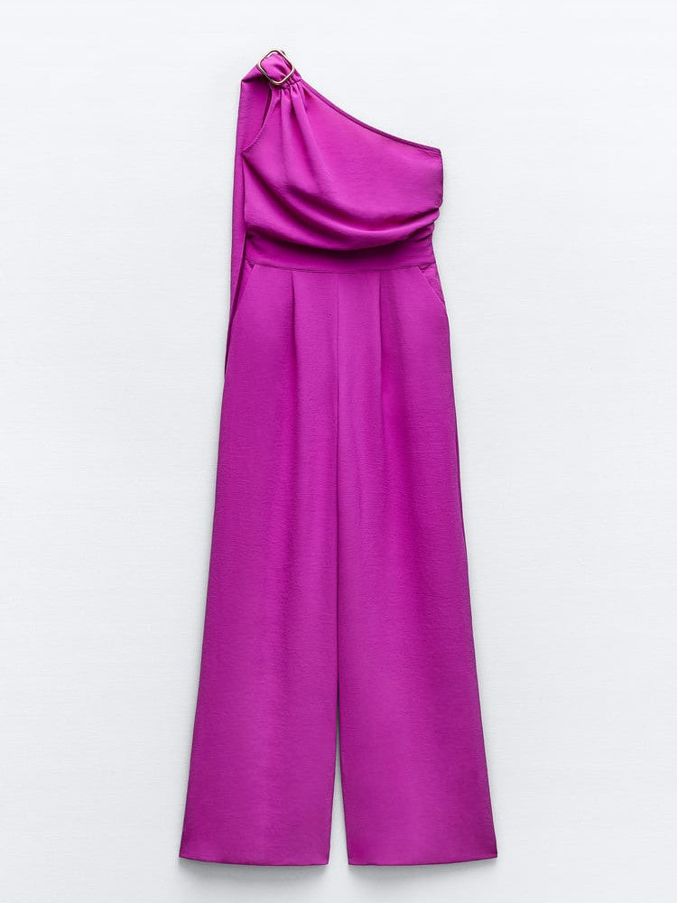 Purple One Shoulder Asymmetric Jumpsuit