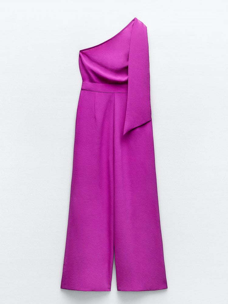 Purple One Shoulder Asymmetric Jumpsuit