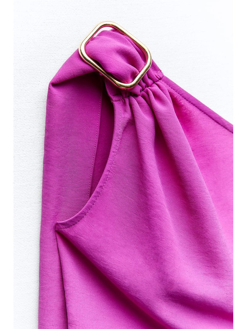 Purple One Shoulder Asymmetric Jumpsuit