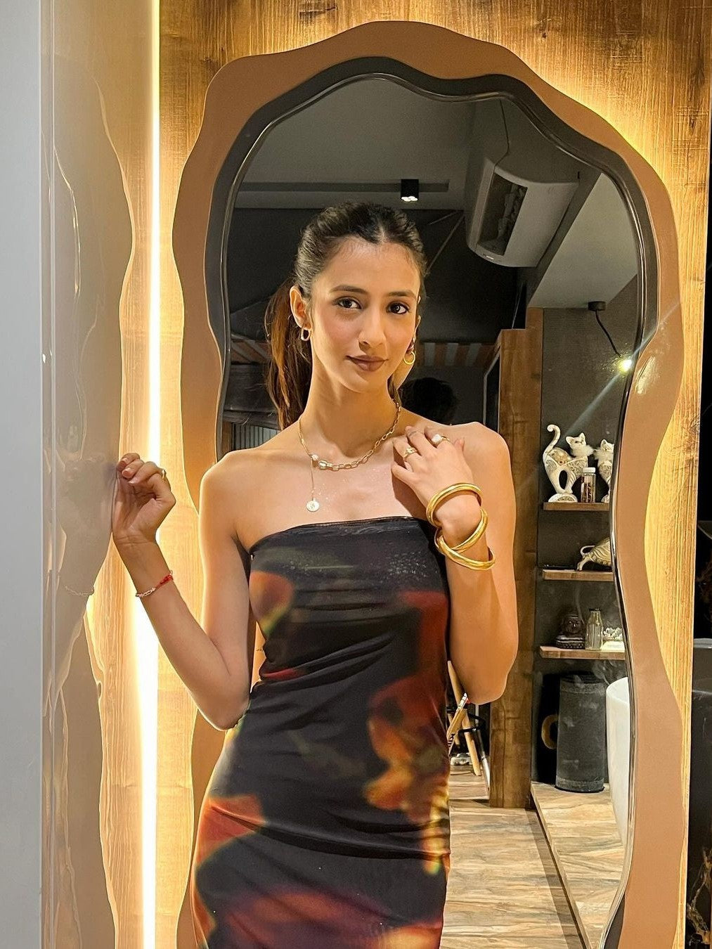 New Strapless Tie & Dye Print Tube Tulle Dress