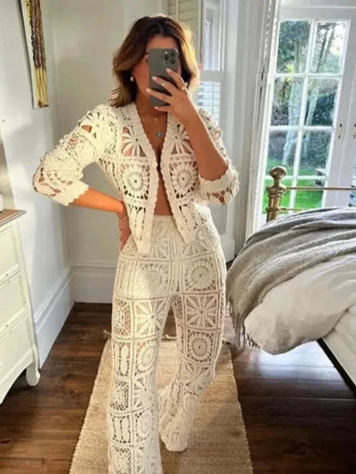 Mandala Crochet Jacket Pants Coord Set