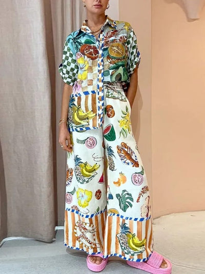 Tropical Printed Shirt & Pants Coord Set