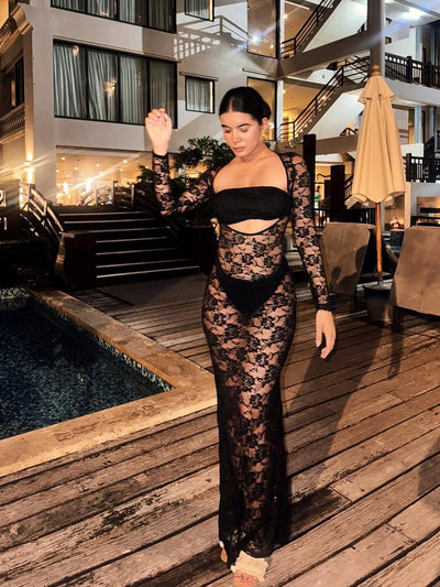 See Through Cutout Lace Maxi Dress