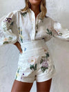 Floral Print Linen Shirt & Shorts Coord Set