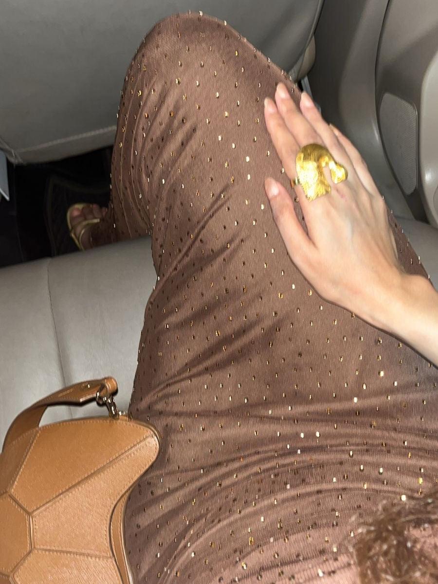 Emily Backless Rhinestone Mesh Maxi Dress