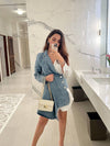 Asymmetric Denim Patch Shirt Dress