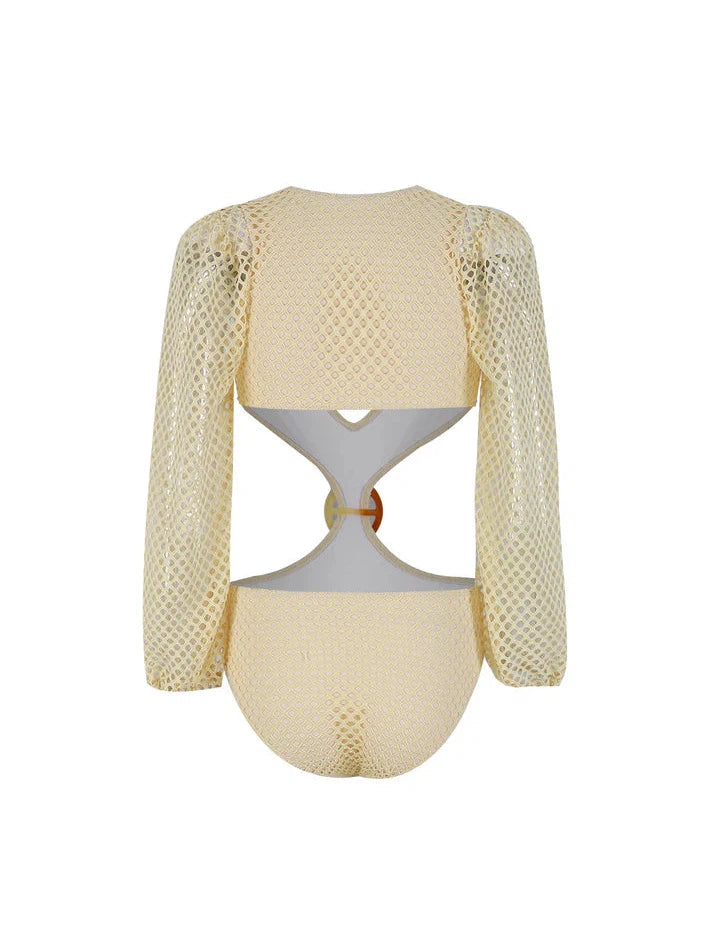 Crochet Cutout Buckle Bodysuit & Skirt Swimsuit Set