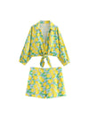 Lemon Print Shorts & Bowknot Top Coord Set