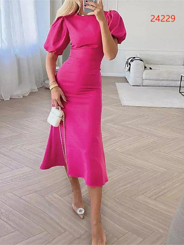 Pink Puff Sleeve Maxi Dress