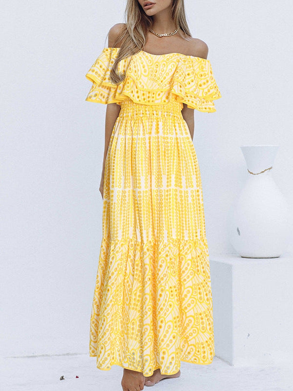 Off Shoulder Embroidered Cutout Maxi Dress